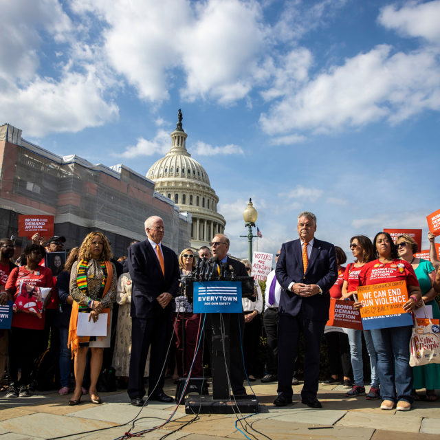 Everytown president John Feinblatt speaks at the podium at a press event in the District of Columbia