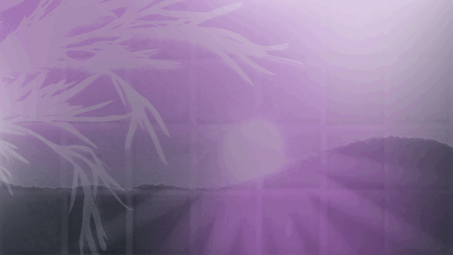 A purple-toned illustration of a sun rising over a small hill. A tree with branches that reach toward the sunrise extends from the left side of the image.