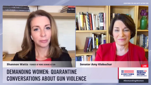 Screenshot of Shannon Watts on a live video with Senator Klobuchar